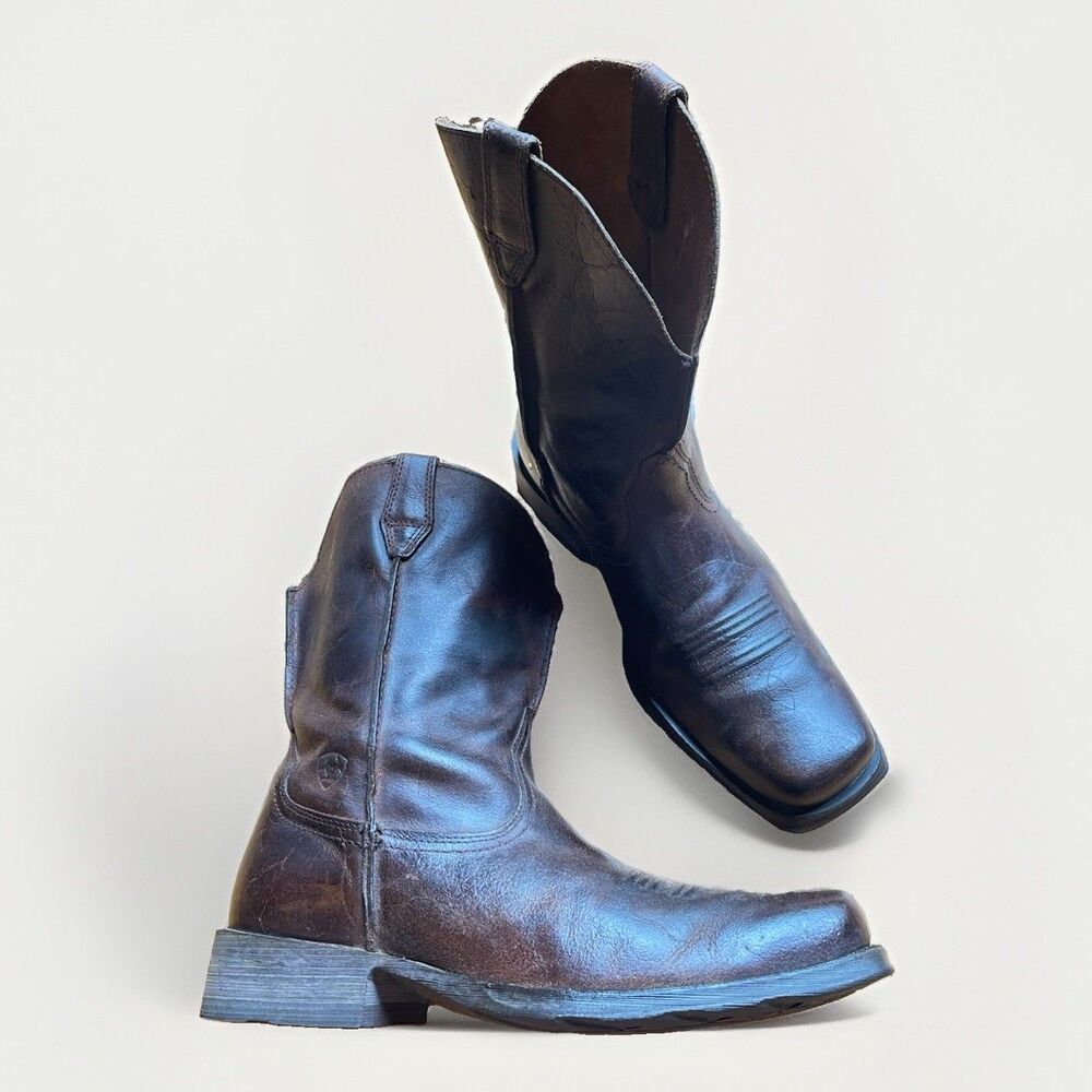 Ariat Boots Brown Leather Western Square Toe ATS Men’s 13 D Ranch Riding Work